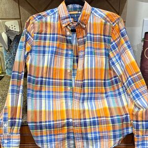 Polo by Ralph Lauren Orange, Blue & White Plaid Button-Down Shirt